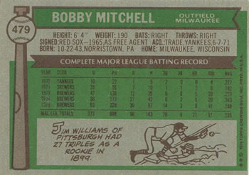 Bobby Mitchell  baseball card collectible - Main Image 2