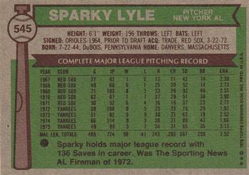Sparky Lyle  baseball card collectible - Main Image 2