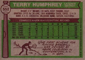 Terry Humphrey  baseball card collectible - Main Image 2