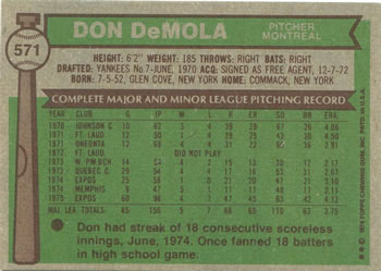 Don DeMola  baseball card collectible - Main Image 2
