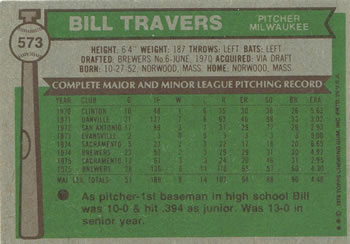 Bill Travers  baseball card collectible - Main Image 2