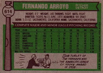 Fernando Arroyo  baseball card collectible - Main Image 2