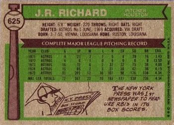 J.R. Richard  baseball card collectible - Main Image 2