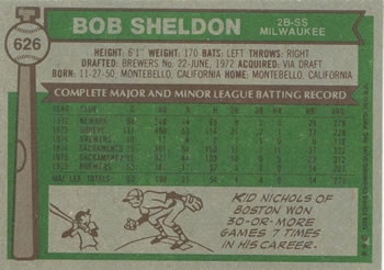 Bob Sheldon  baseball card collectible - Main Image 2