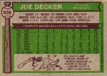 Joe Decker  baseball card collectible - Main Image 2