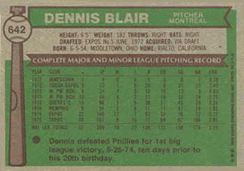 Dennis Blair  baseball card collectible - Main Image 2