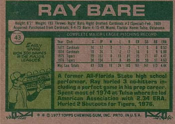 Ray Bare  baseball card collectible - Main Image 2