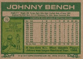 Johnny Bench  baseball card collectible - Main Image 2