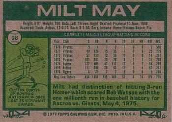 Milt May  baseball card collectible - Main Image 2