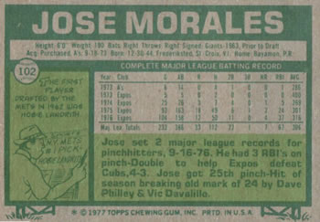 Jose Morales  baseball card collectible - Main Image 2