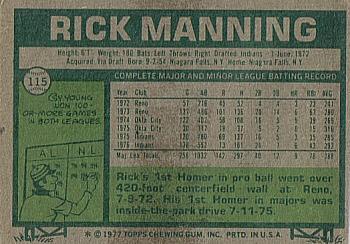 Rick Manning  baseball card collectible - Main Image 2