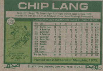 Chip Lang  baseball card collectible - Main Image 2