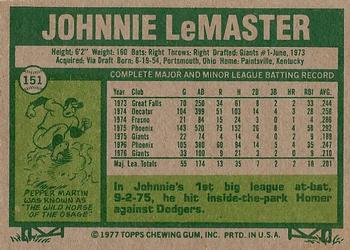 Johnnie LeMaster  baseball card collectible - Main Image 2