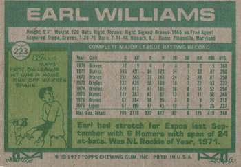 Earl Williams  baseball card collectible - Main Image 2