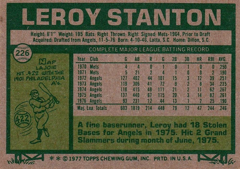 Leroy Stanton  baseball card collectible - Main Image 2