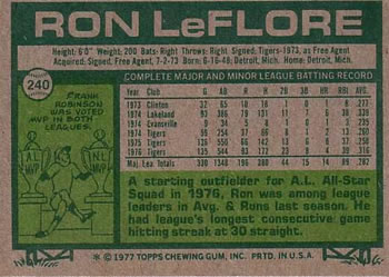 Ron LeFlore  baseball card collectible - Main Image 2