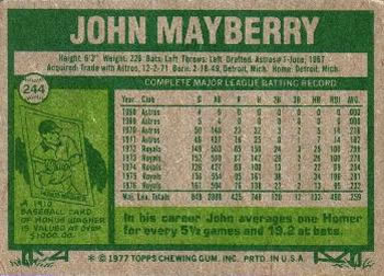 John Mayberry  baseball card collectible - Main Image 2