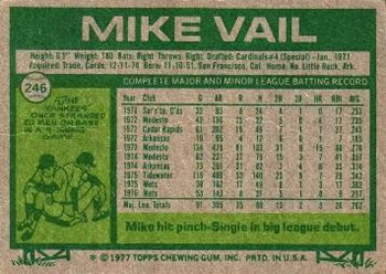 Mike Vail  baseball card collectible - Main Image 2