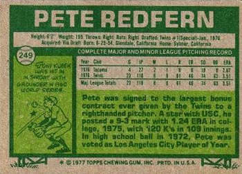 Pete Redfern  baseball card collectible - Main Image 2