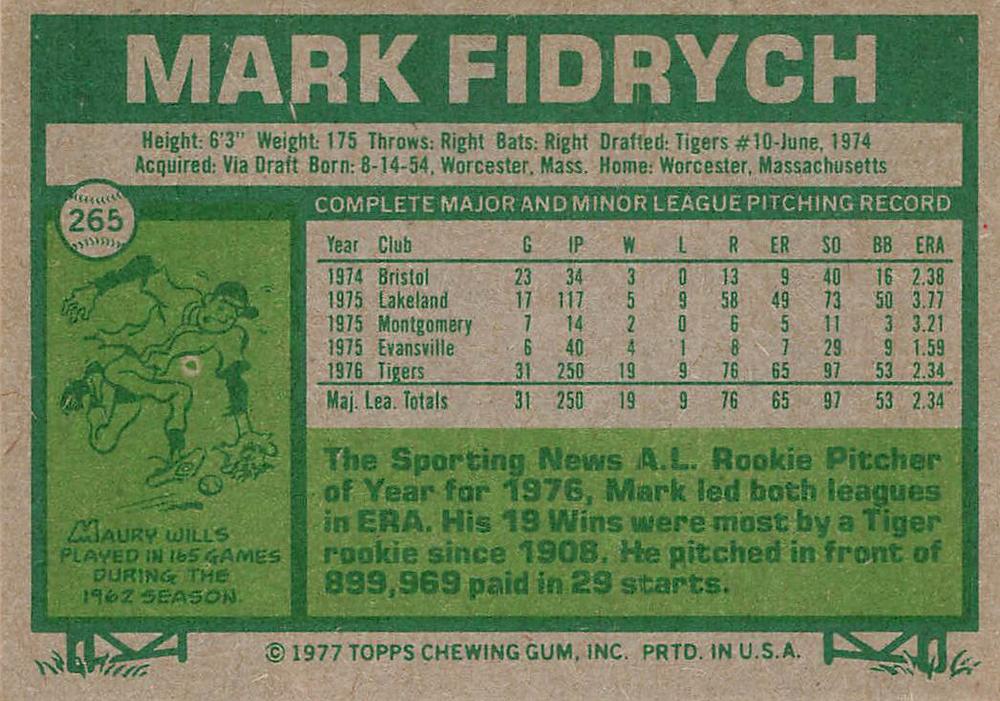 Mark Fidrych  baseball card collectible - Main Image 2