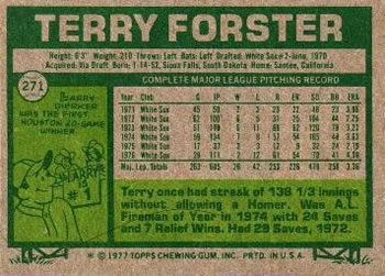 Terry Forster  baseball card collectible - Main Image 2