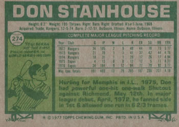 Don Stanhouse  baseball card collectible - Main Image 2