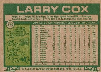 Larry Cox  baseball card collectible - Main Image 2
