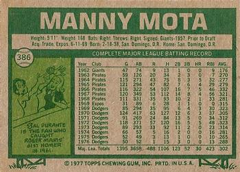 Manny Mota  baseball card collectible - Main Image 2