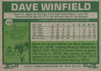 Dave Winfield  baseball card collectible - Main Image 2