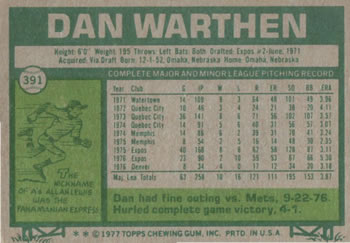 Dan Warthen  baseball card collectible - Main Image 2