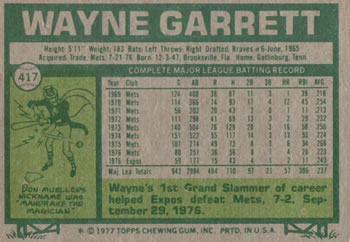 Wayne Garrett  baseball card collectible - Main Image 2