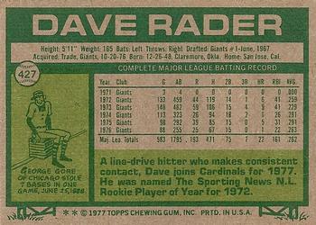 Dave Rader  baseball card collectible - Main Image 2