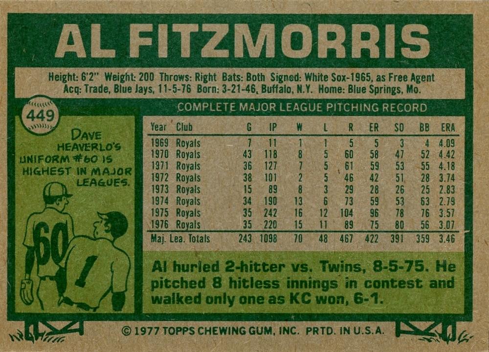 Al Fitzmorris  baseball card collectible - Main Image 2