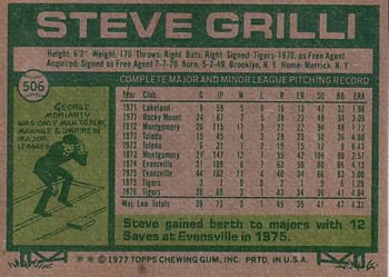 Steve Grilli  baseball card collectible - Main Image 2