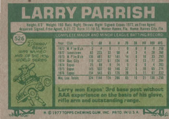 Larry Parrish  baseball card collectible - Main Image 2