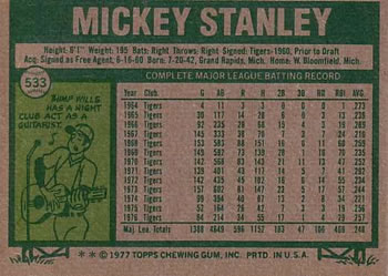 Mickey Stanley  baseball card collectible - Main Image 2