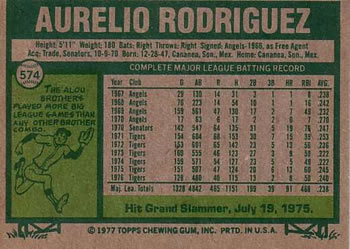 Aurelio Rodriguez  baseball card collectible - Main Image 2
