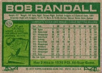Bob Randall  baseball card collectible - Main Image 2