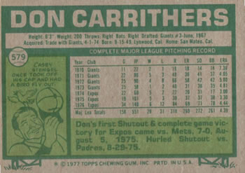 Don Carrithers  baseball card collectible - Main Image 2