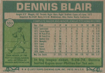 Dennis Blair  baseball card collectible - Main Image 2