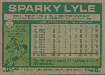 Sparky Lyle  baseball card collectible - Main Image 2
