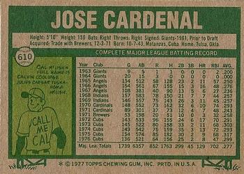 Jose Cardenal  baseball card collectible - Main Image 2