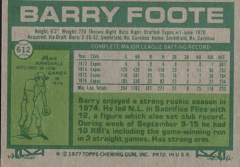 Barry Foote  baseball card collectible - Main Image 2