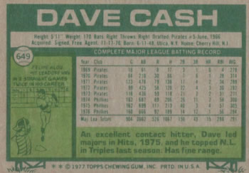 Dave Cash  baseball card collectible - Main Image 2