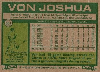 Von Joshua  baseball card collectible - Main Image 2