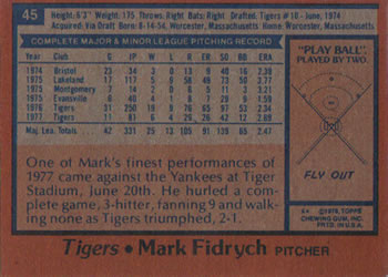 Mark Fidrych  baseball card collectible - Main Image 2