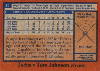 Tom Johnson  baseball card collectible - Main Image 2