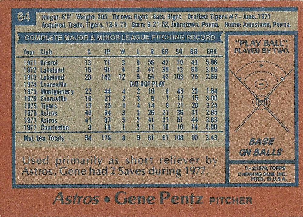 Gene Pentz  baseball card collectible - Main Image 2