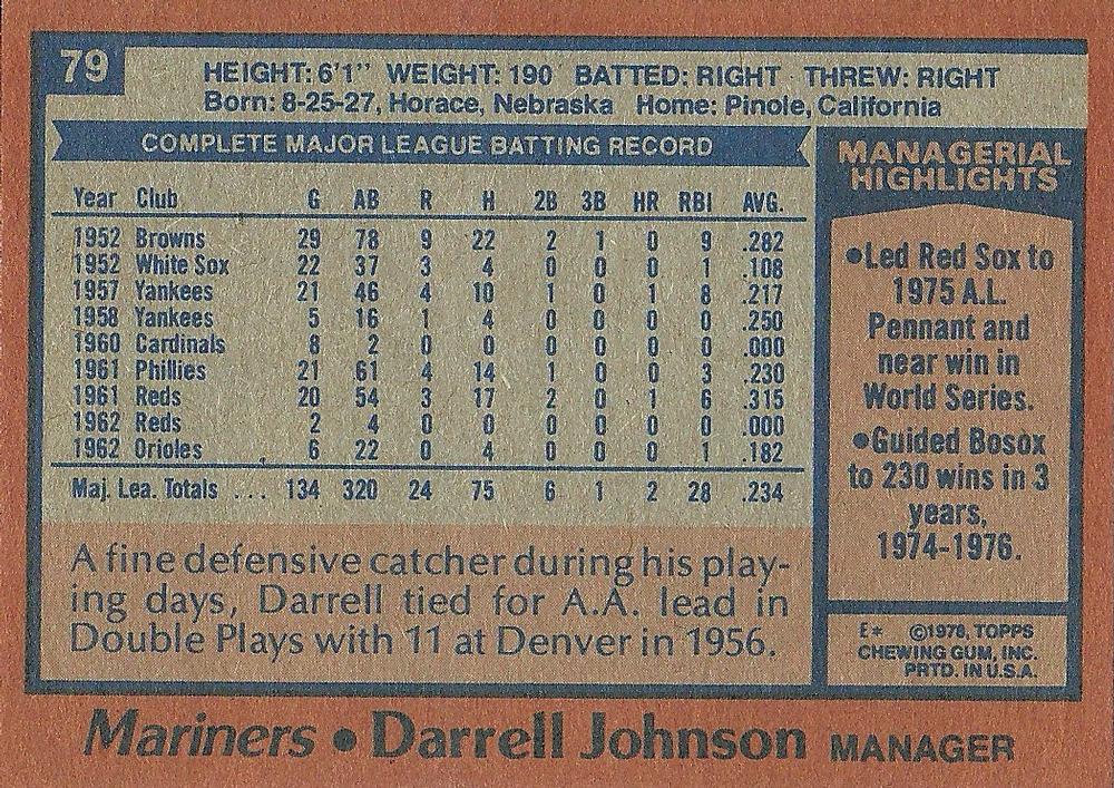 Darrell Johnson  baseball card collectible - Main Image 2
