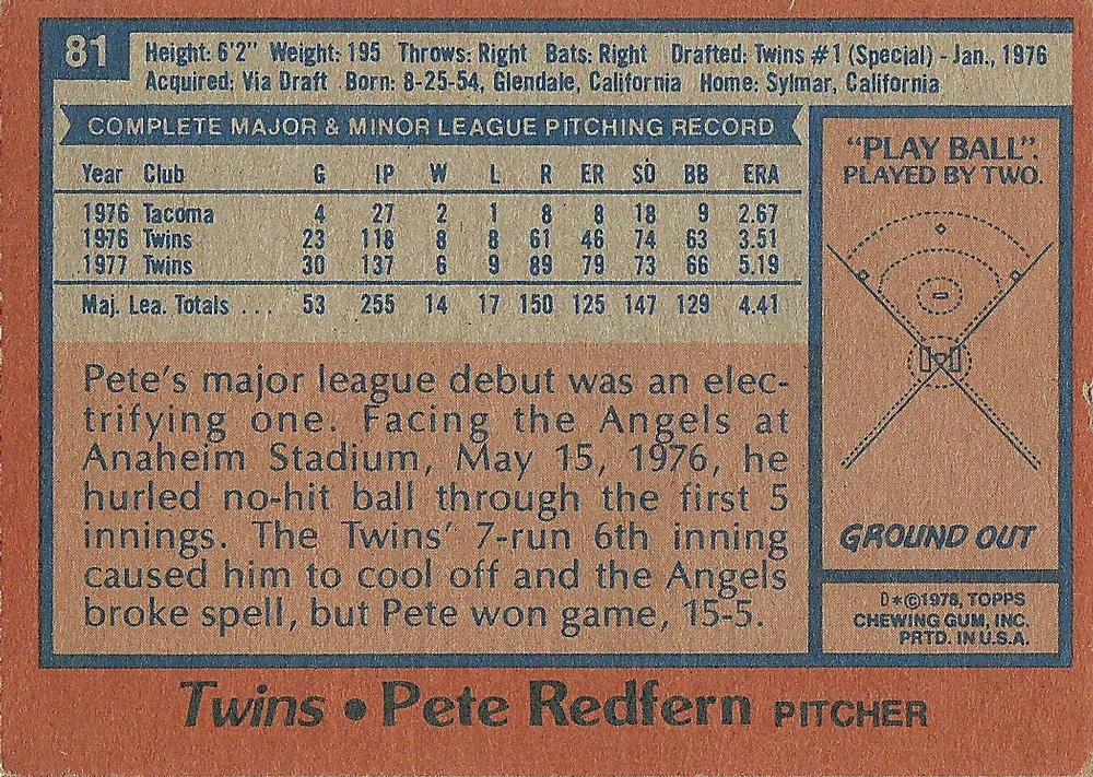 Pete Redfern  baseball card collectible - Main Image 2